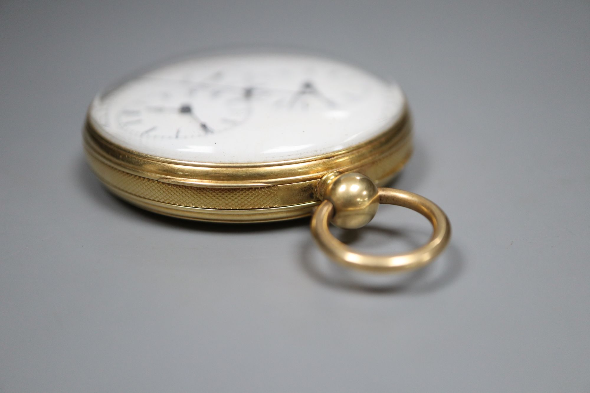 A Victorian 18ct chronograph open faced keywind fob watch, by C. Williamson, makers to The Admiralty, London